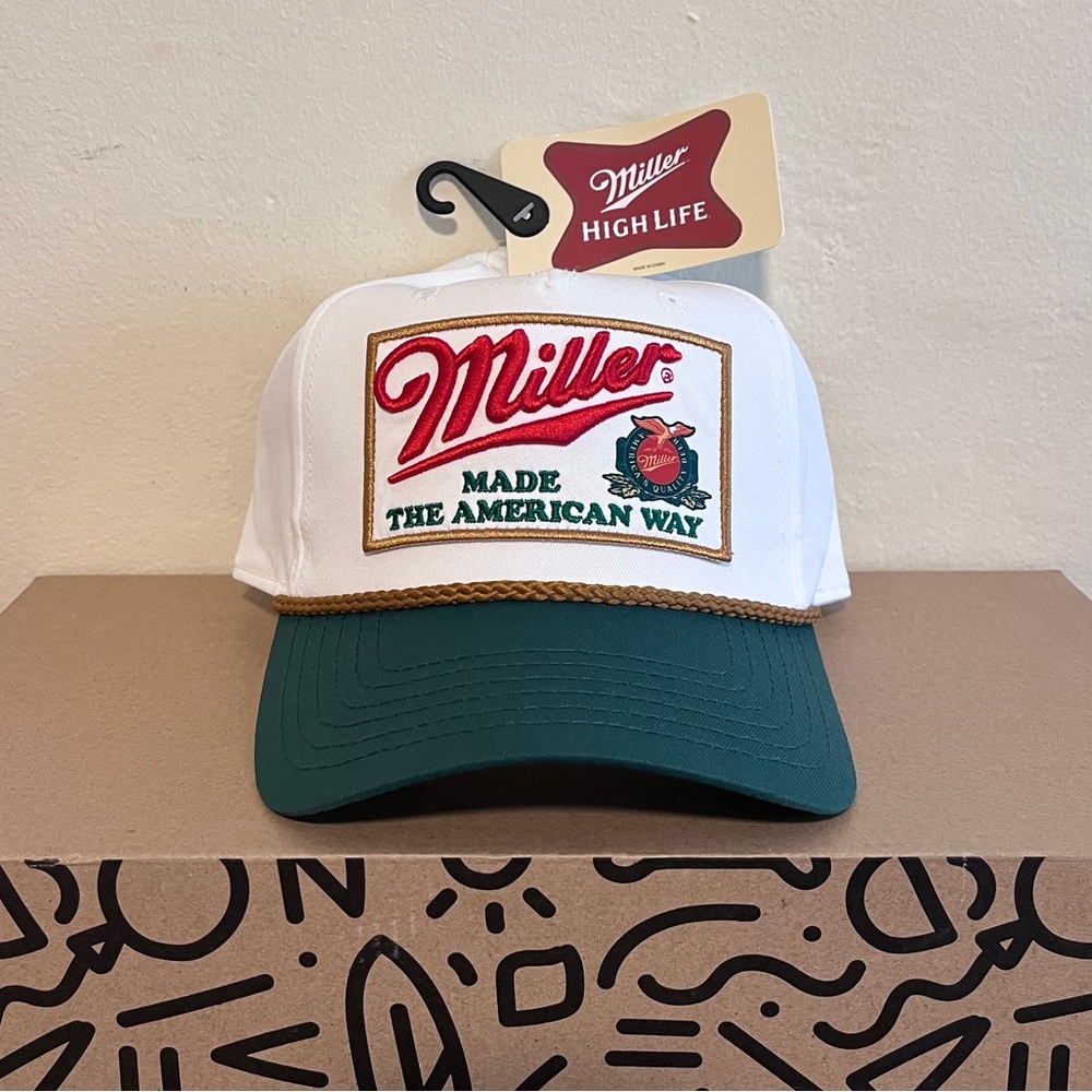 Miller Snapback Hat Embroidered Patch Miller High Beer White Green American Way
